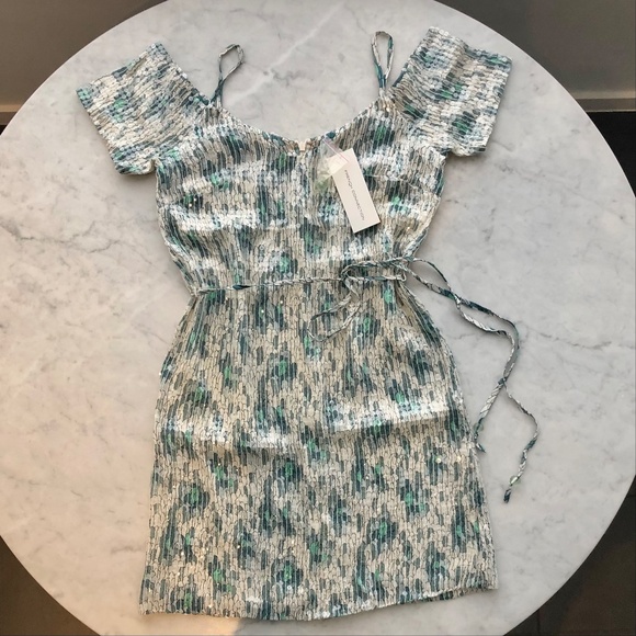 French Connection Off-Shoulder Boho Sequin Dress 0 - Picture 4 of 6